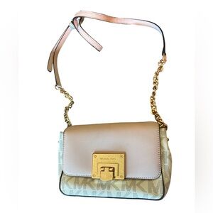 Michael Kors Beige and Tan Crossbody Bag with Gold Hardware